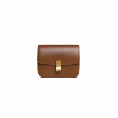 CELINE BORSA CLASSIC MEDIA IN PELLE DI VITELLO BOX CAMMELLO 189173DLS.04FG (24cm*18cm*7cm)